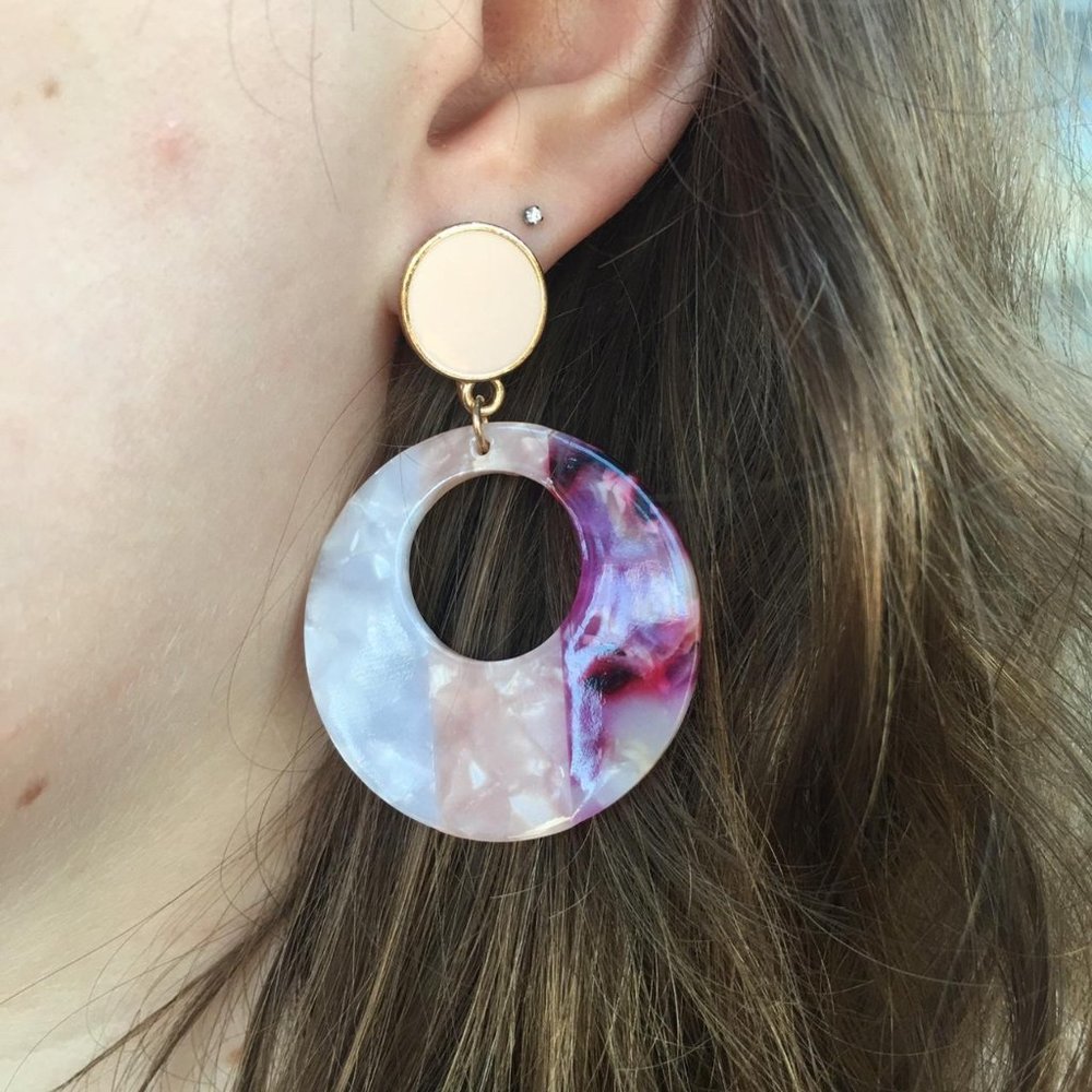 Pink circle earrings